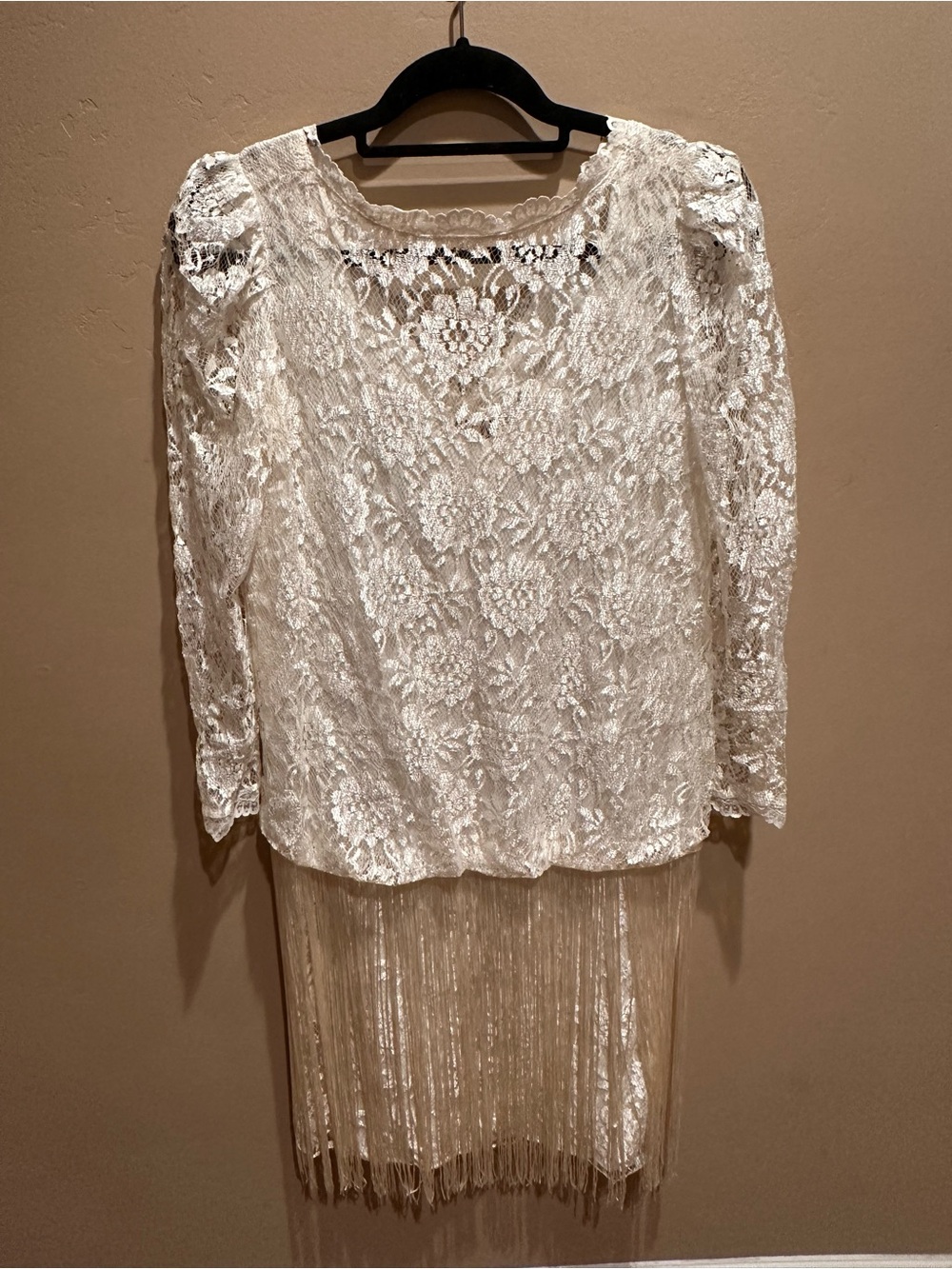 New Leaf by Samir Vintage 80s Lace Fringe Dropped Waist Flapper Dress 5/6
